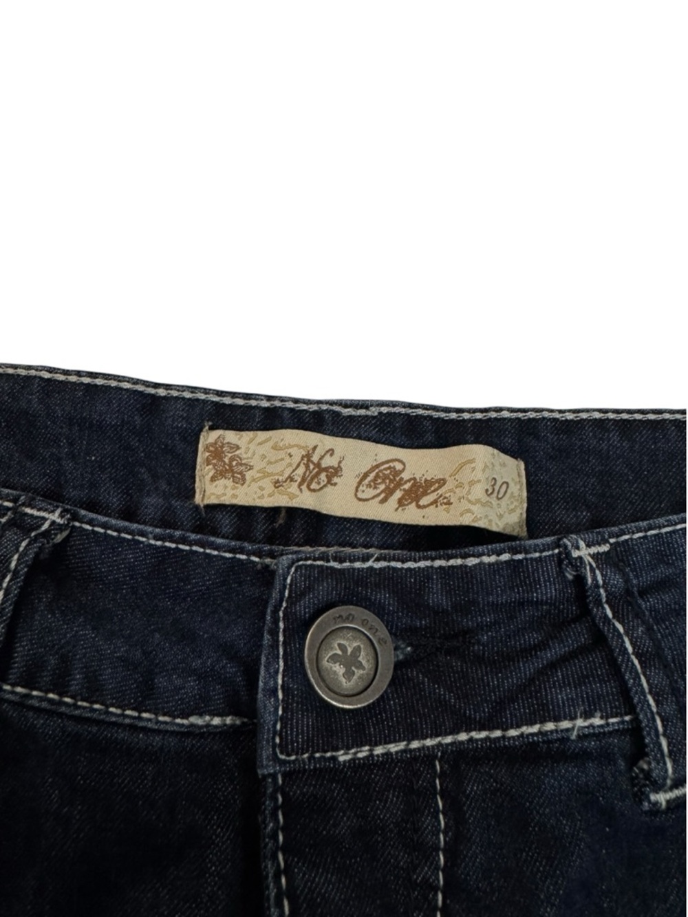 Denim Mini Skirt with Floral Ruffle - Dark Blue - Picture 2 of 6